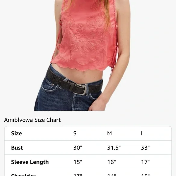 Embroidered Coral Sleeveless Top - Picture 4 of 4